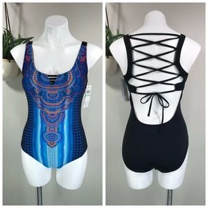 Jantzen Watercolor Placement Strappy One Piece Swimsuit‎ Tummy Control Size 8